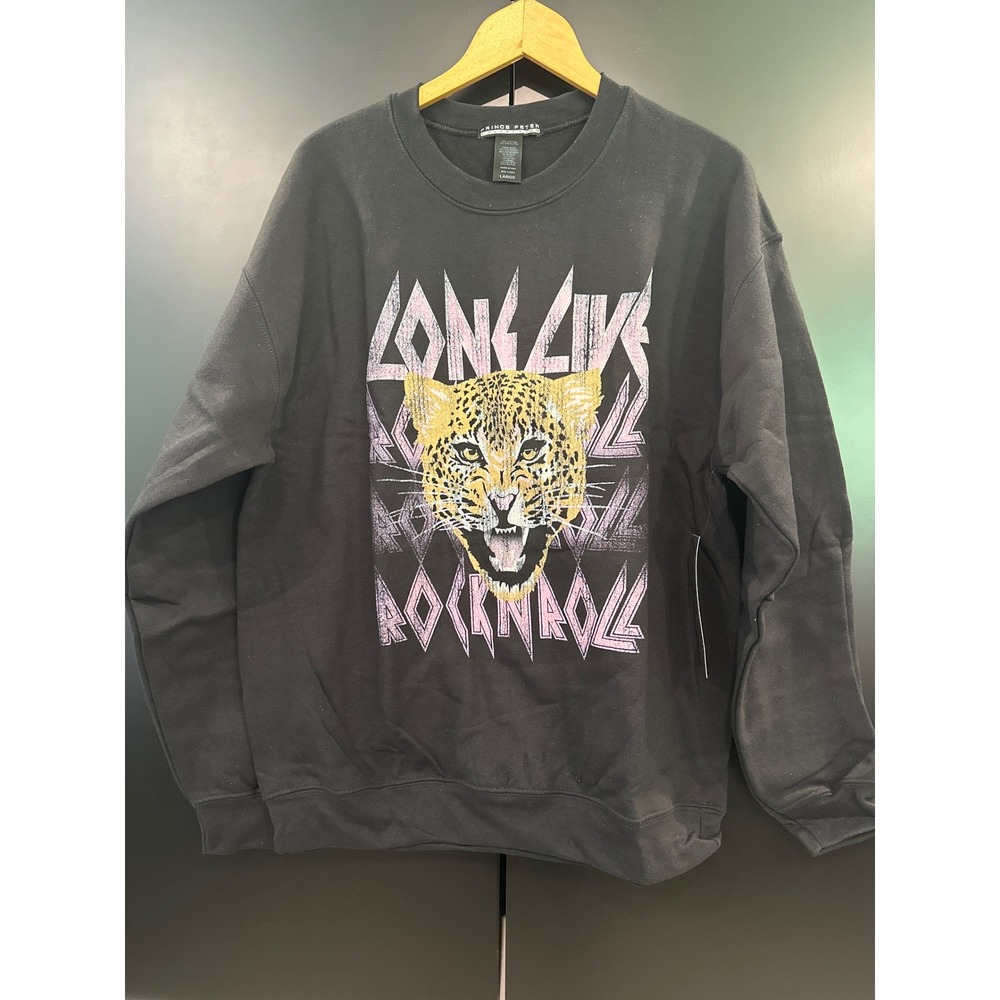 Prince Peter Collection Long Live Rock N Roll Leopard Graphic Sweatshirt Large